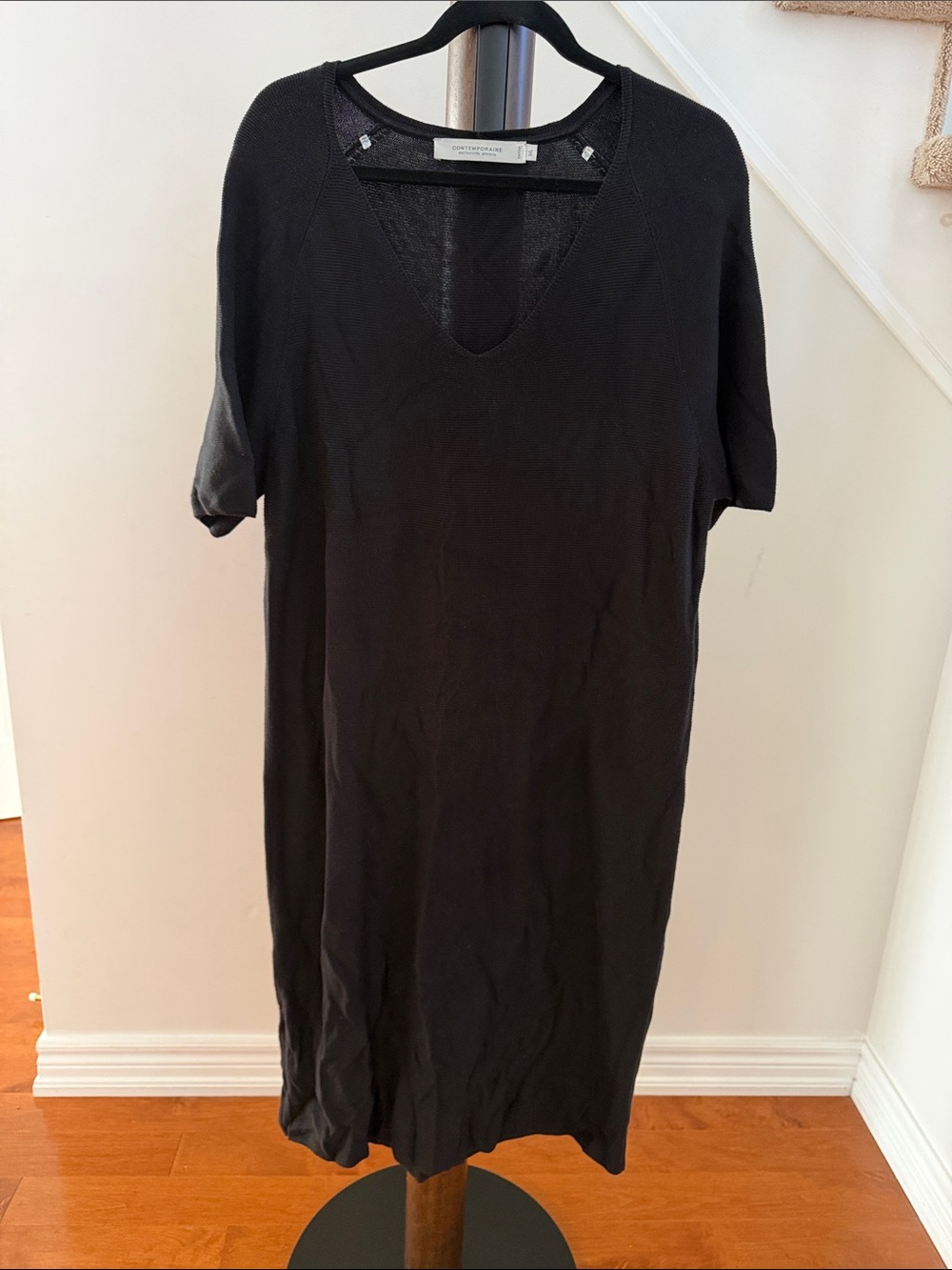 Simons Black V-Neck Midi Knit Dress